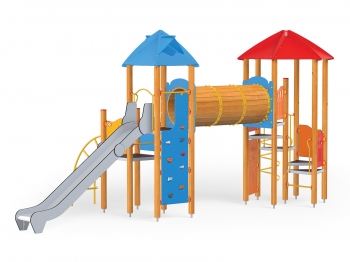 Vaikų žaidimų aikštelės Pilies bokštas 11 - sertifikuotos EN 1176 ir saugios, su uždaru tuneliu ir aukštumine siena laipiojimui